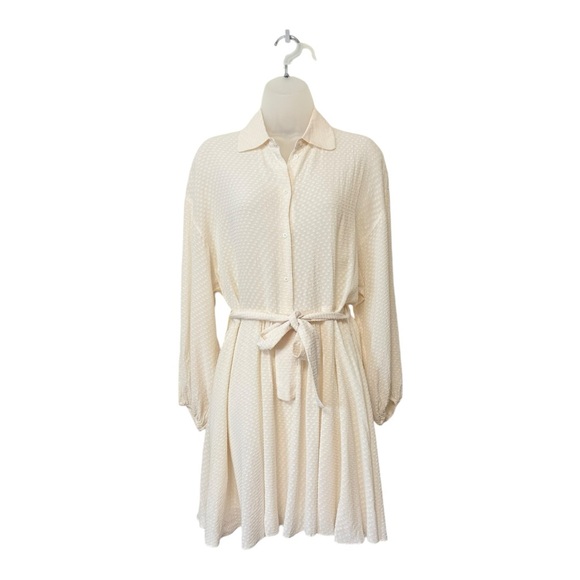 MAJE | $374 Rialto Ivory Textured Long Sleeve Belted Mini Dress, Size 4 (EU 36) - Picture 5 of 12